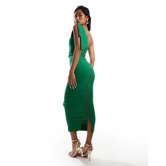 Vesper Tall bodycon maxi dress with neck tie in green Size 10 Party Cocktail - Picture 4 of 10